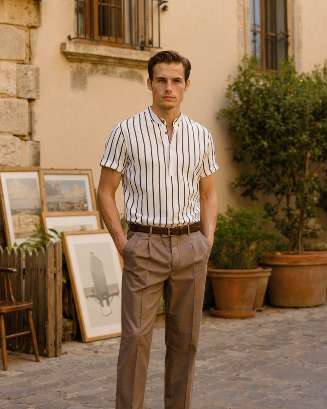 BARI | STRIPED MANDARIN COLLAR POLO
