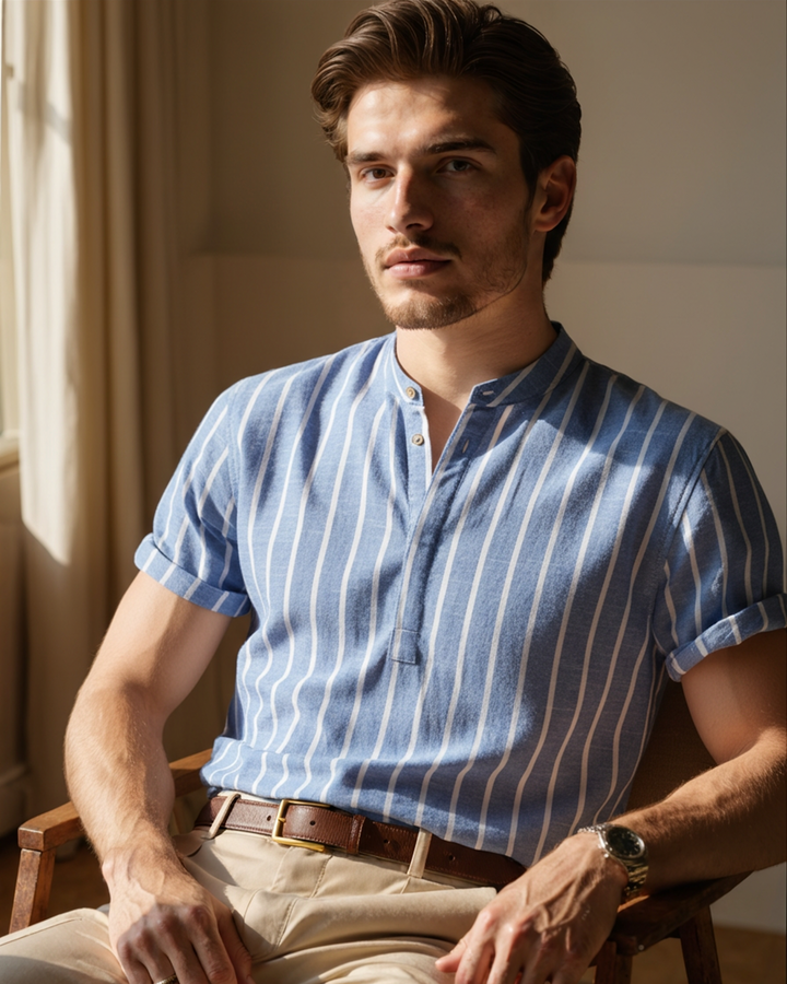 BARI | STRIPED MANDARIN COLLAR POLO