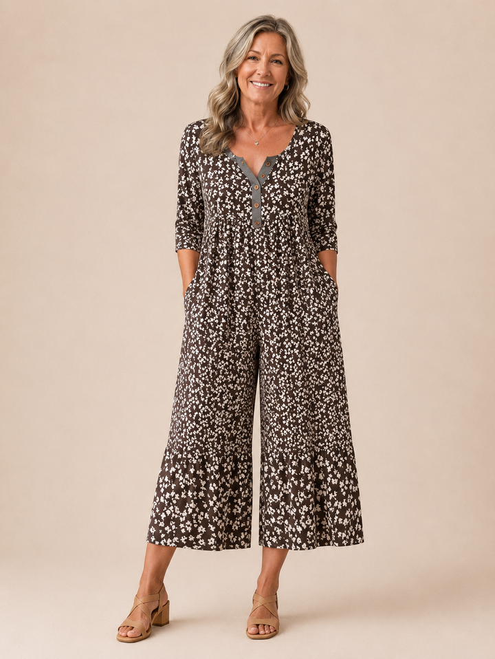 HAZEL | LEAF PRINT WIDE-LEG JUMPSUIT