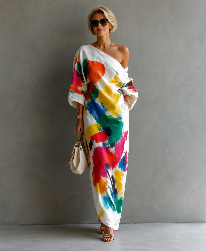 ADELINE | ABSTRACT PRINT ONE-SHOULDER MAXI DRESS