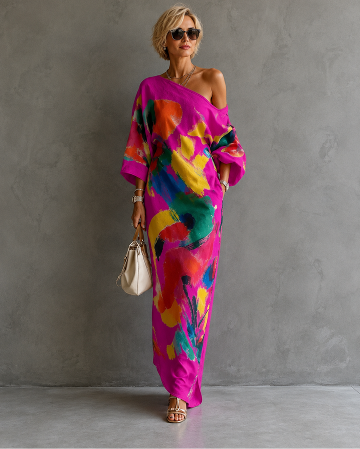 ADELINE | ABSTRACT PRINT ONE-SHOULDER MAXI DRESS