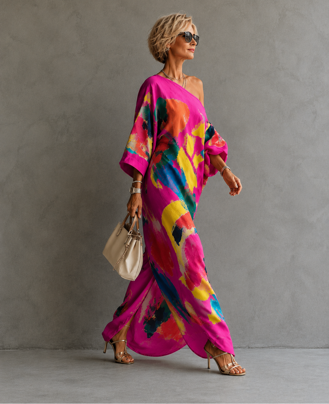 ADELINE | ABSTRACT PRINT ONE-SHOULDER MAXI DRESS