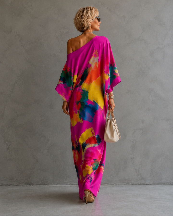 ADELINE | ABSTRACT PRINT ONE-SHOULDER MAXI DRESS