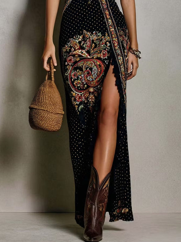 BOHEMIAN | PRINTED V-NECK MAXI DRESS