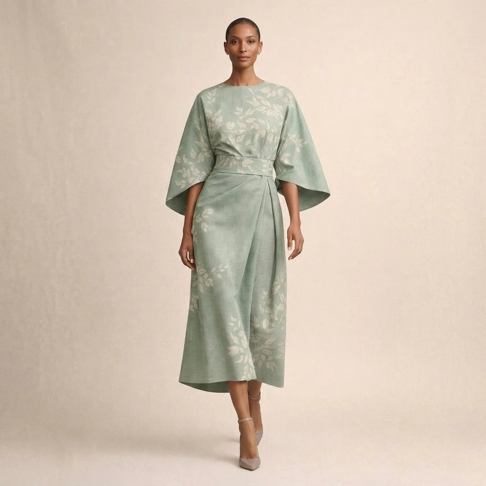 CLEMENTINE | Floral Midi with Sculpted Waist and Airy Elegance