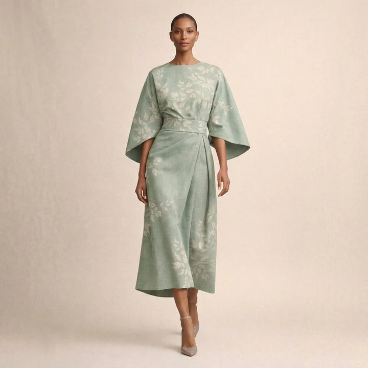 CLEMENTINE | Floral Midi with Sculpted Waist and Airy Elegance