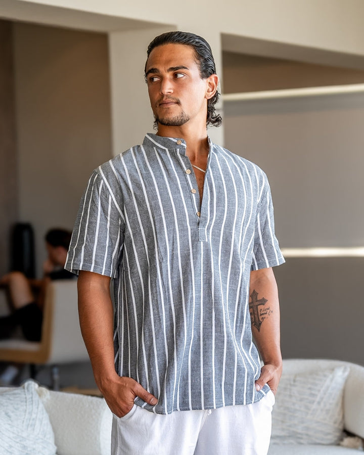 BARI | STRIPED MANDARIN COLLAR POLO