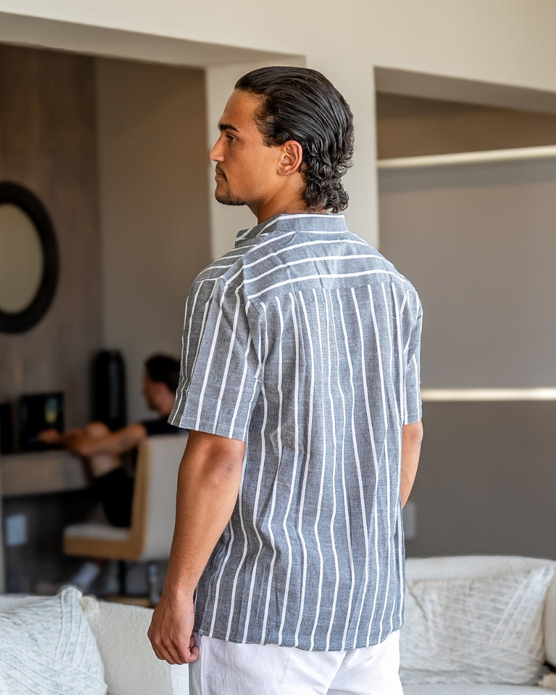 BARI | STRIPED MANDARIN COLLAR POLO