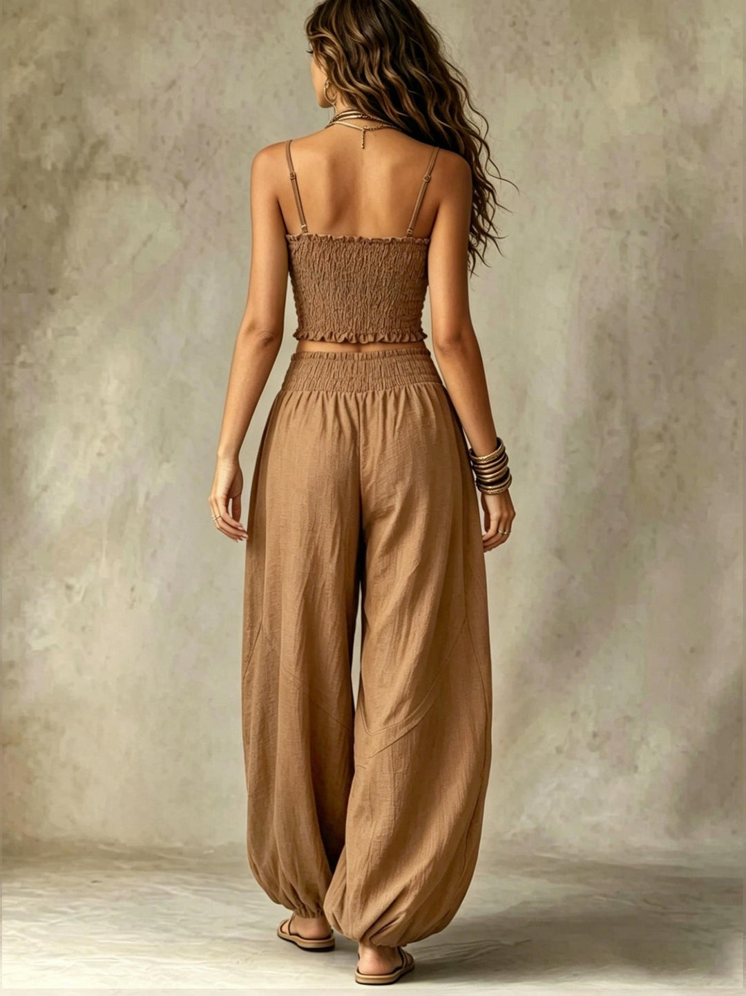 ELISA | SMOCKED CROP TOP WIDE-LEG TWO-PIECE SET