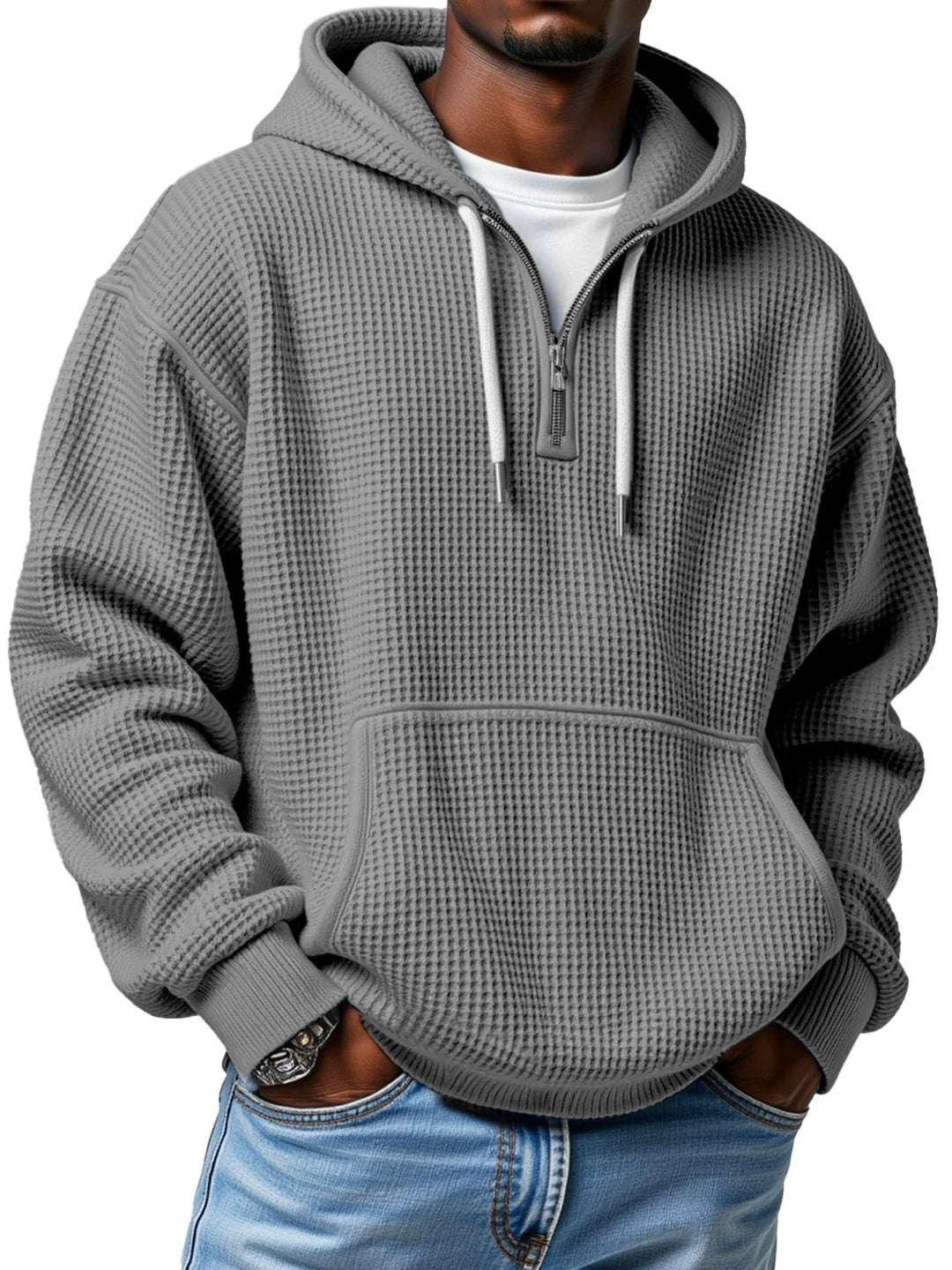 GAVIN | WAFFLE-KNIT QUARTER-ZIP HOODIE