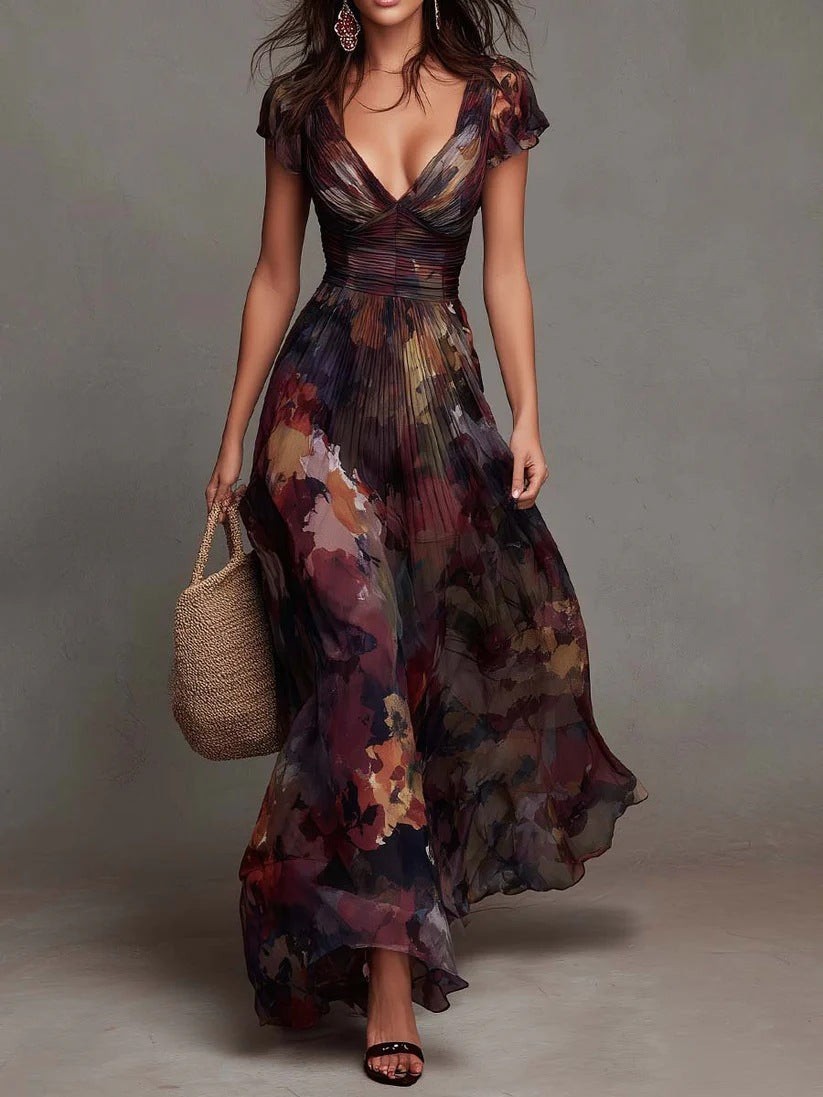 SERAPHINA | WATERCOLOR FLORAL PLEATED MAXI DRESS