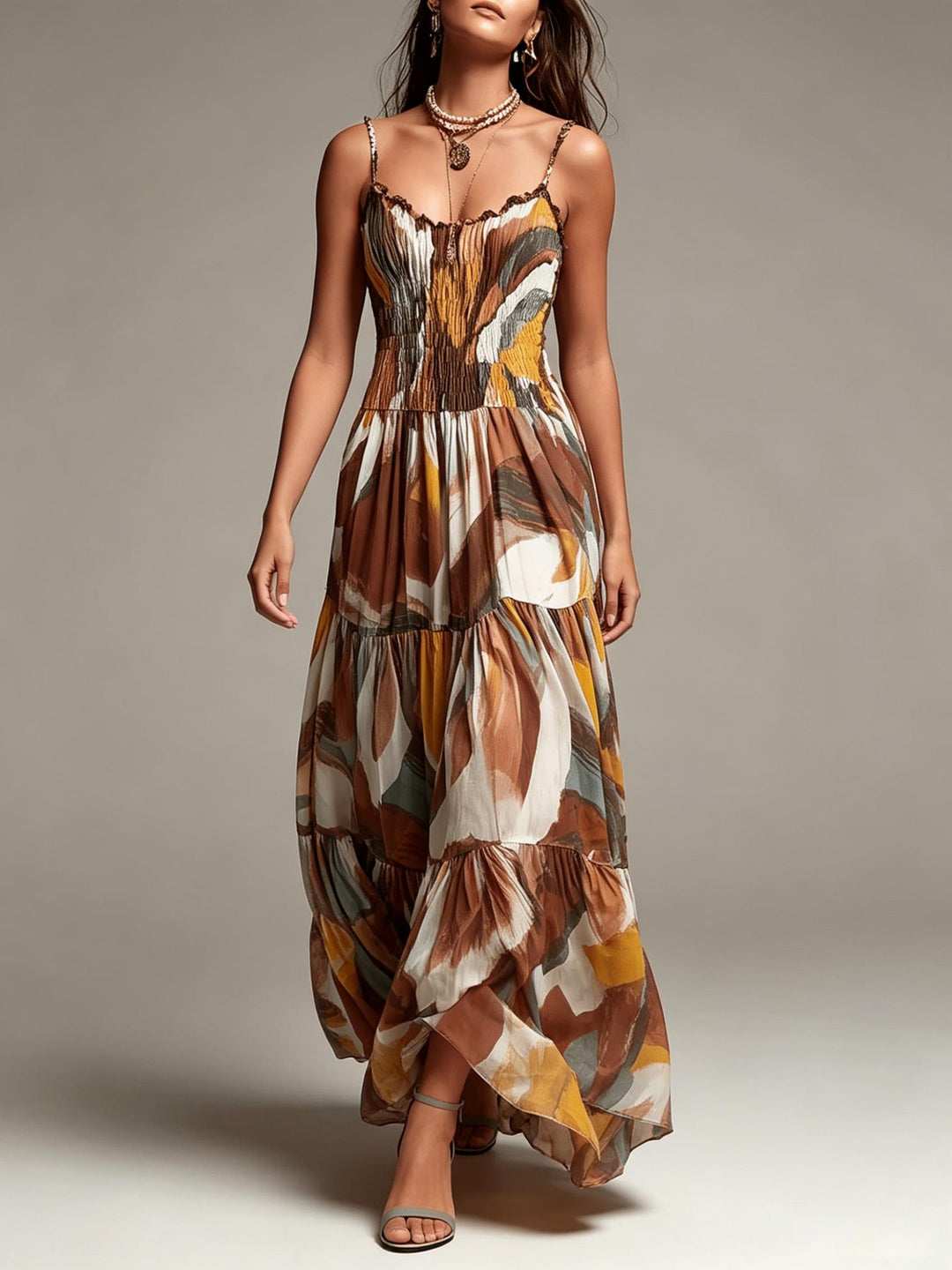 SIENNA | ABSTRACT PRINT SMOCKED MAXI DRESS
