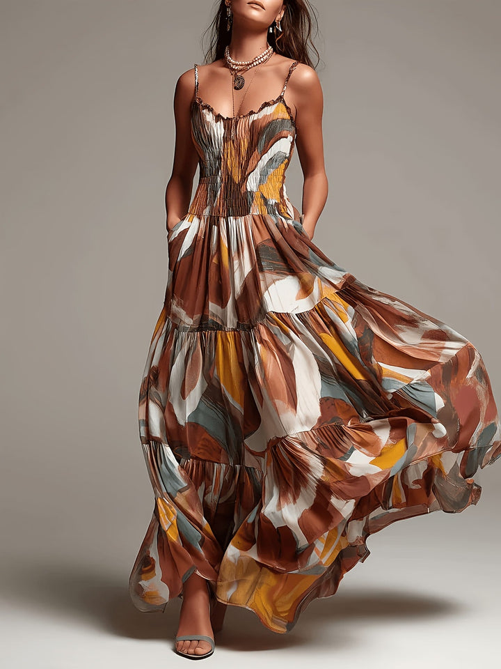 SIENNA | ABSTRACT PRINT SMOCKED MAXI DRESS