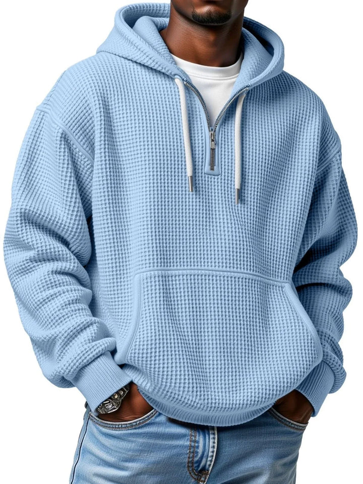 GAVIN | WAFFLE-KNIT QUARTER-ZIP HOODIE