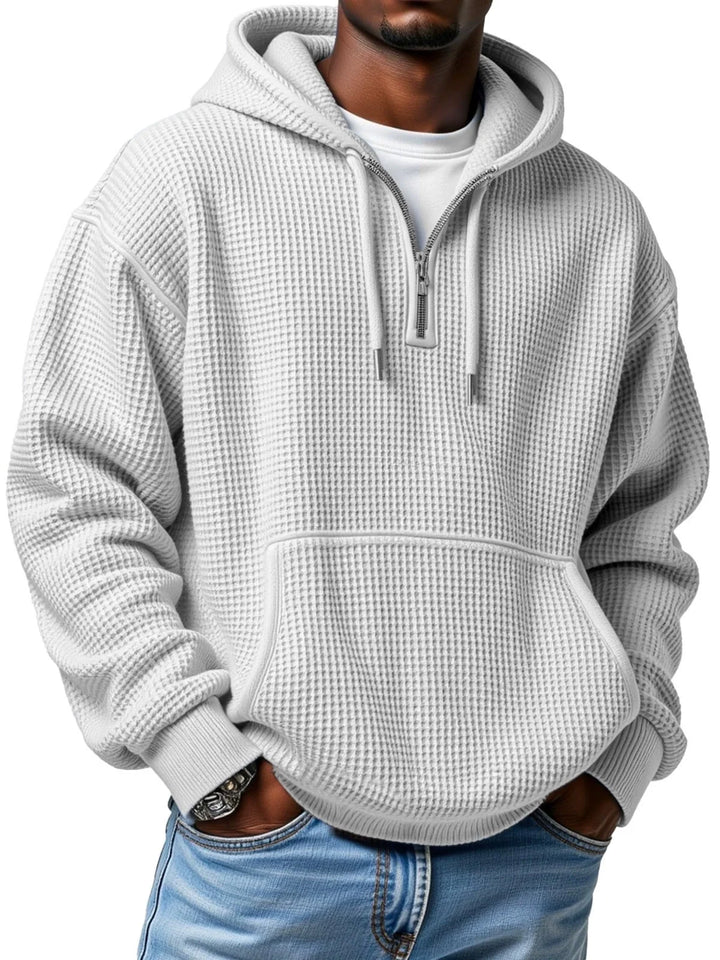 GAVIN | WAFFLE-KNIT QUARTER-ZIP HOODIE