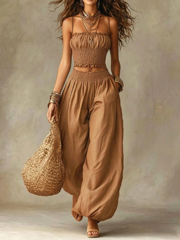 ELISA | SMOCKED CROP TOP WIDE-LEG TWO-PIECE SET