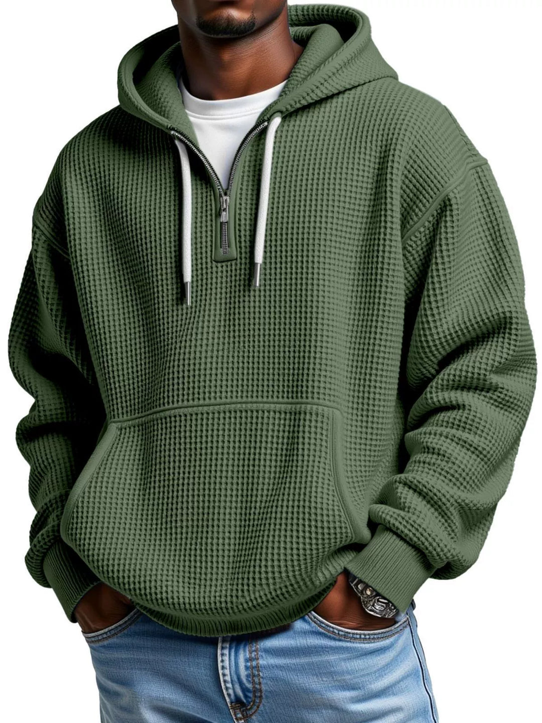 GAVIN | WAFFLE-KNIT QUARTER-ZIP HOODIE