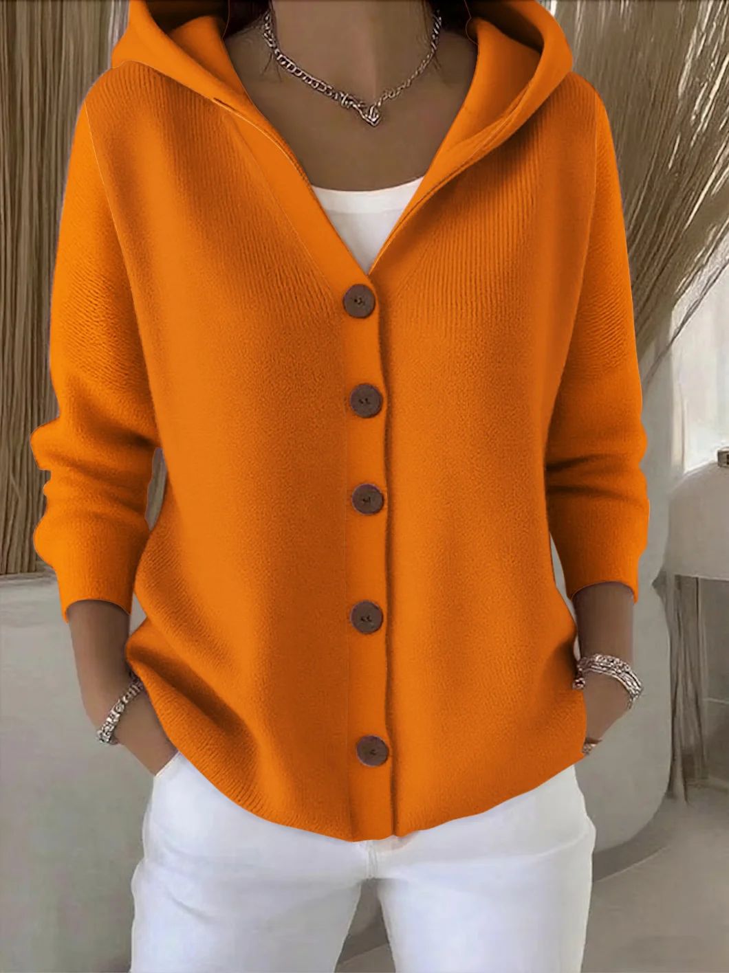 DARIENNE | HOODED BUTTON-UP KNIT CARDIGAN