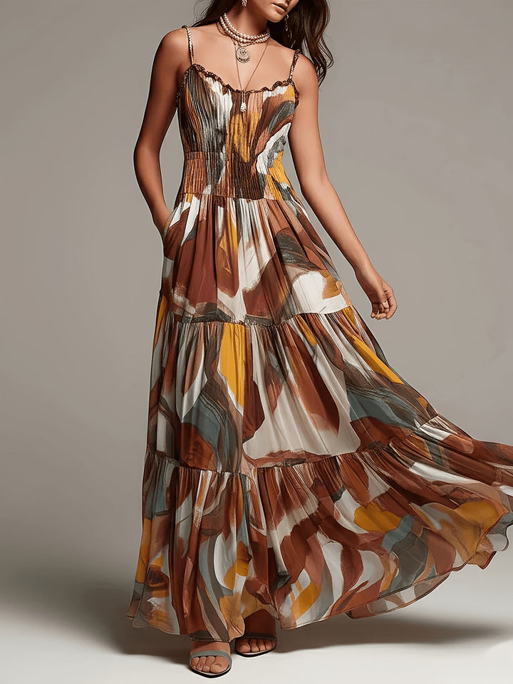 SIENNA | ABSTRACT PRINT SMOCKED MAXI DRESS