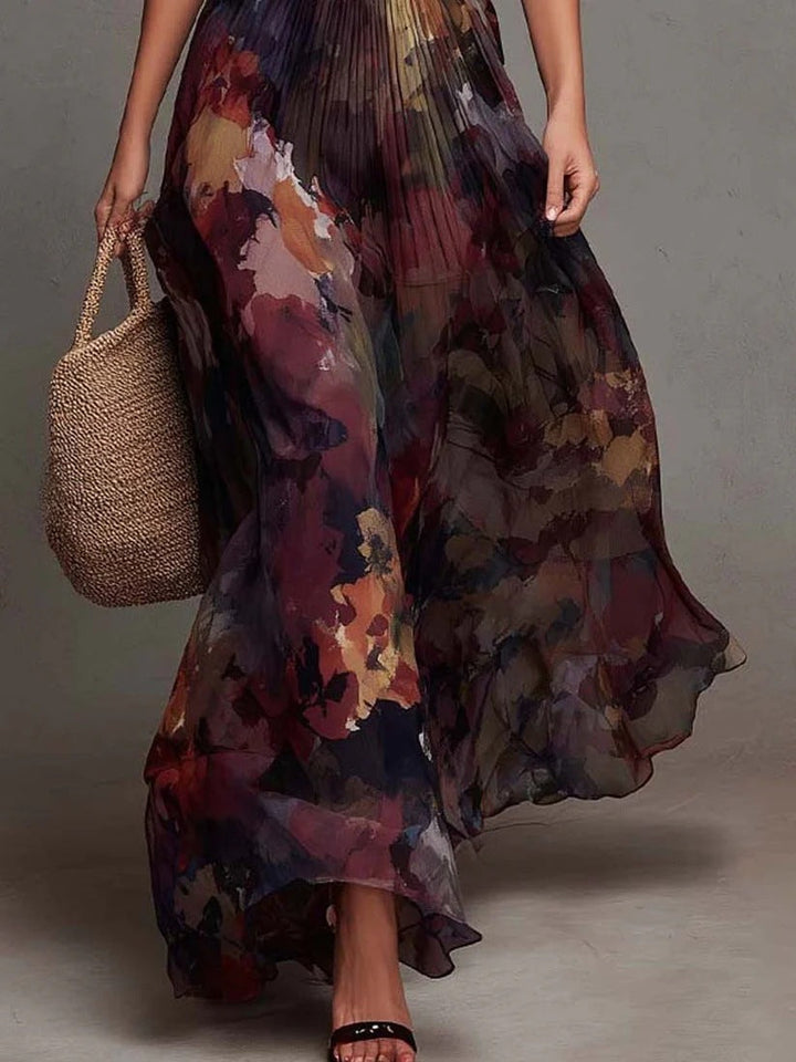 SERAPHINA | WATERCOLOR FLORAL PLEATED MAXI DRESS