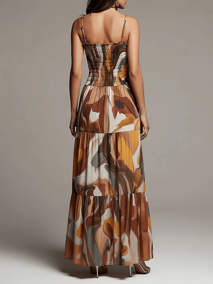 SIENNA | ABSTRACT PRINT SMOCKED MAXI DRESS