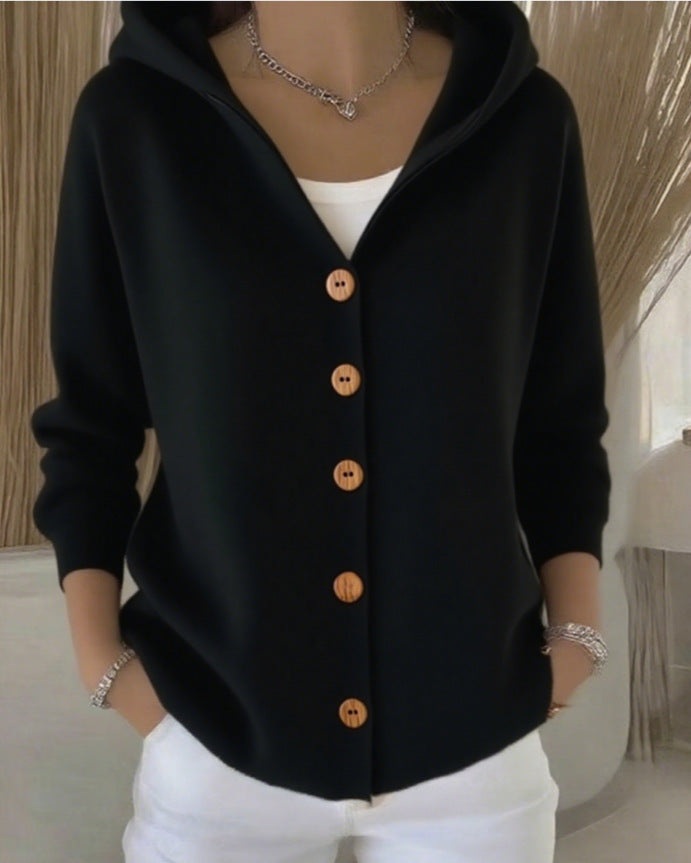 DARIENNE | HOODED BUTTON-UP KNIT CARDIGAN