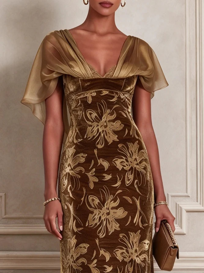 OCTAVIA | BROWN FLORAL VELVET MERMAID MAXI DRESS