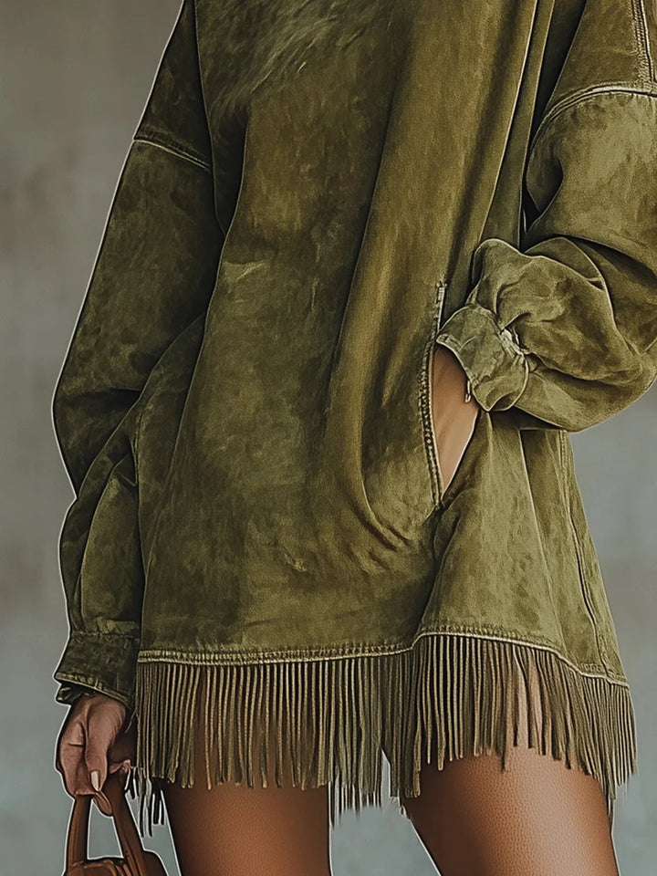 SERAFINA | SUEDE HIGH-NECK DRESS WITH FRINGE