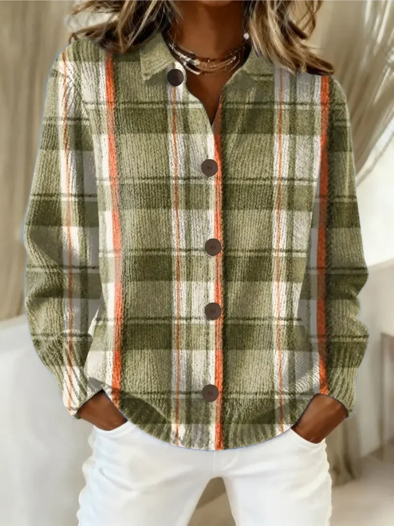 SHELBY | OLIVE PLAID BUTTON CARDIGAN