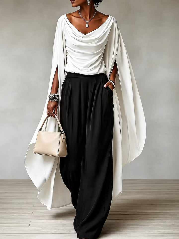 CELESTE | DRAPED CAPE TOP &amp; WIDE-LEG PANTS SET