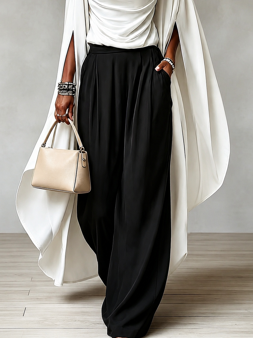 CELESTE | DRAPED CAPE TOP &amp; WIDE-LEG PANTS SET