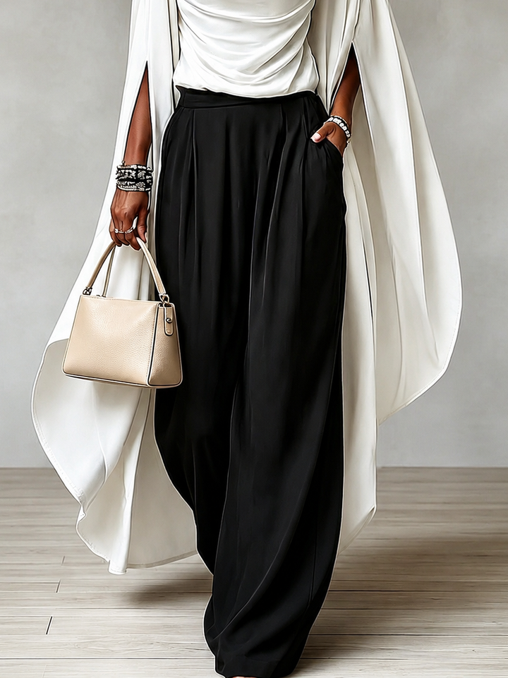 CELESTE | DRAPED CAPE TOP &amp; WIDE-LEG PANTS SET
