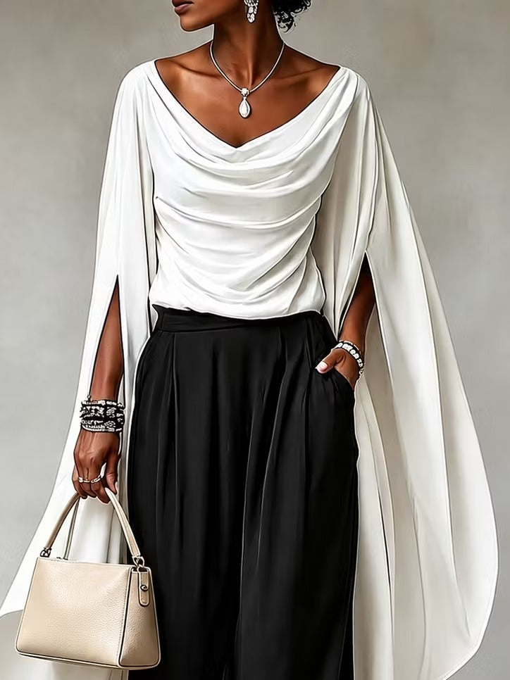 CELESTE | DRAPED CAPE TOP &amp; WIDE-LEG PANTS SET