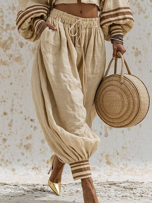 ISLA | STRIPED LINEN-BLEND TWO-PIECE SET