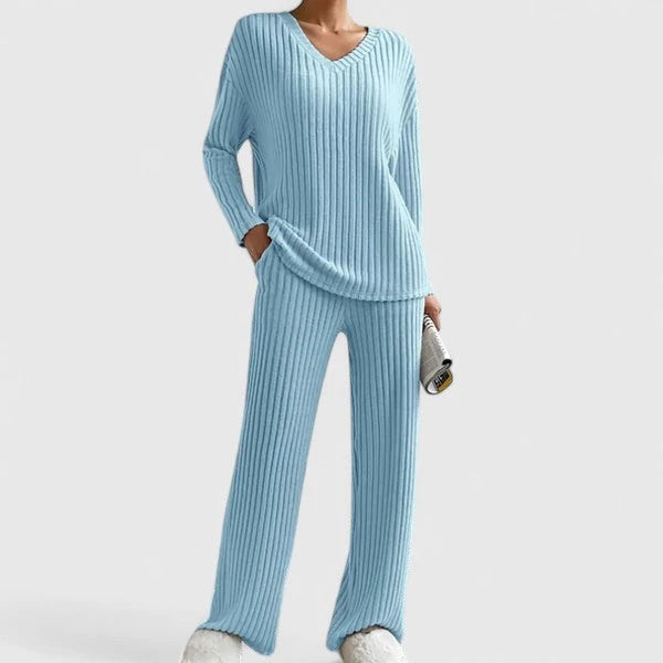 ADDISON | V-NECK KNIT SWEATER &amp; WIDE-LEG PANTS SET