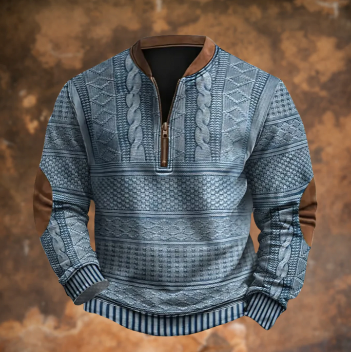 RONAN | RETRO HALF-ZIP SWEATER WITH ELBOW PATCHES