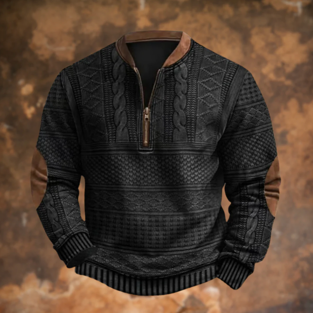 RONAN | RETRO HALF-ZIP SWEATER WITH ELBOW PATCHES