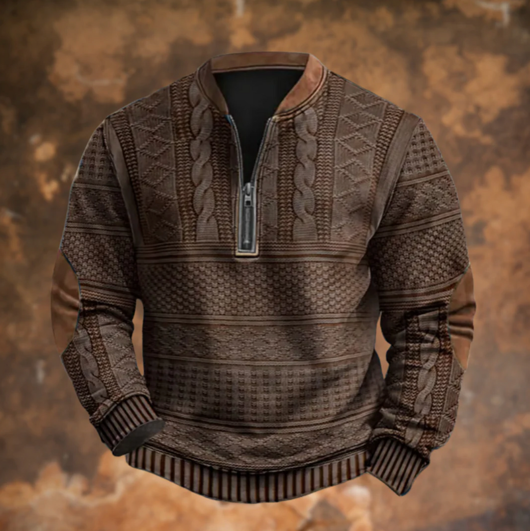 RONAN | RETRO HALF-ZIP SWEATER WITH ELBOW PATCHES