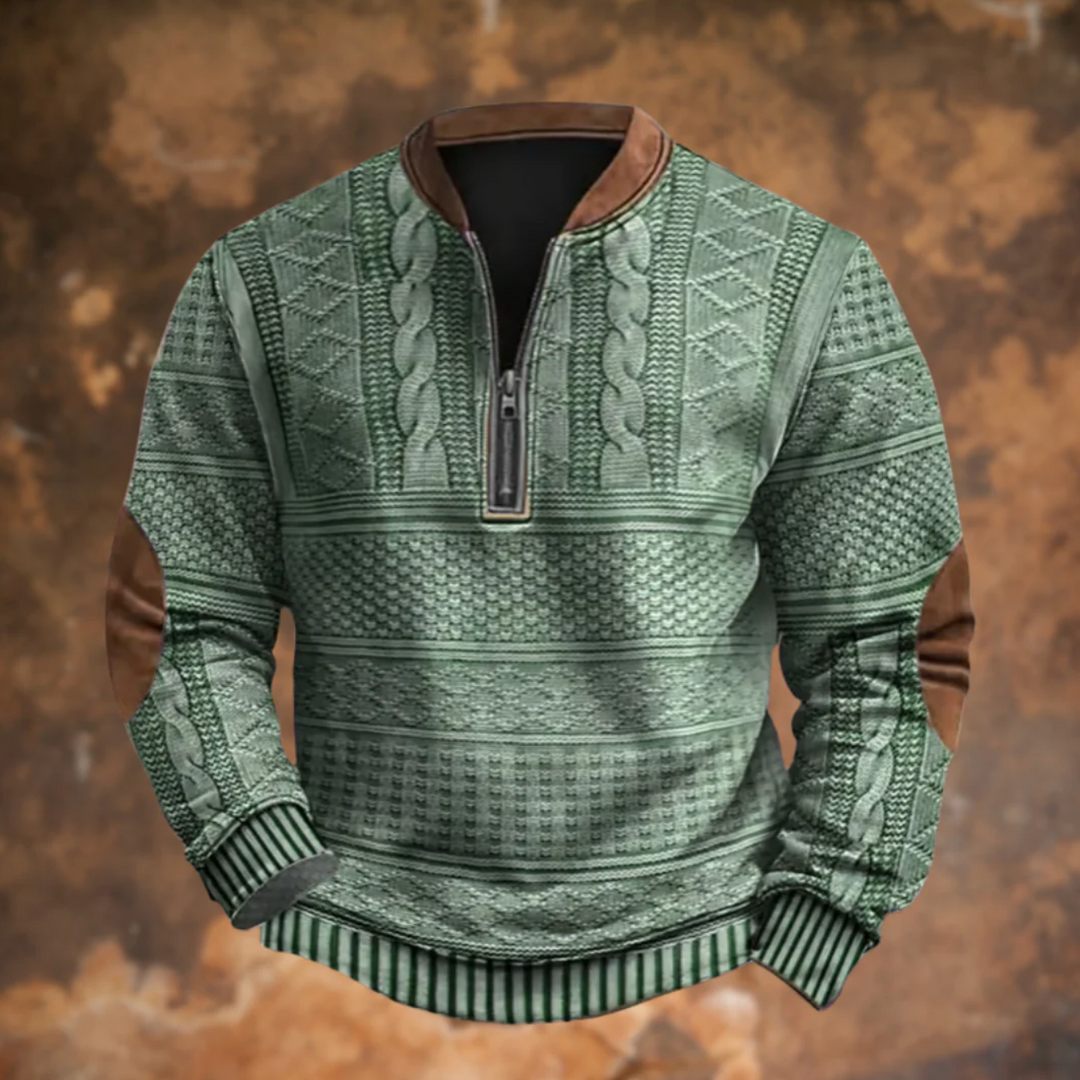 RONAN | RETRO HALF-ZIP SWEATER WITH ELBOW PATCHES