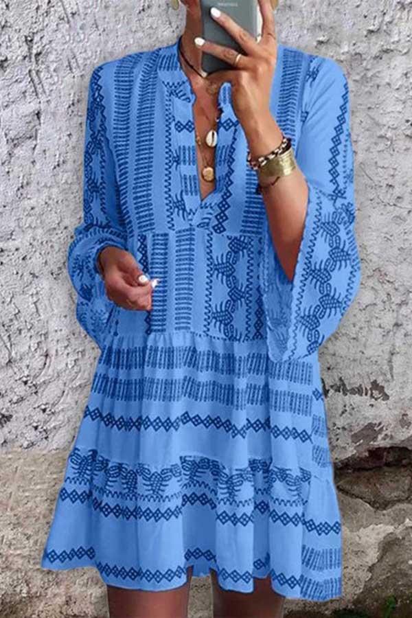 ADELINE | PRINTED FLARE SLEEVE MIDI DRESS