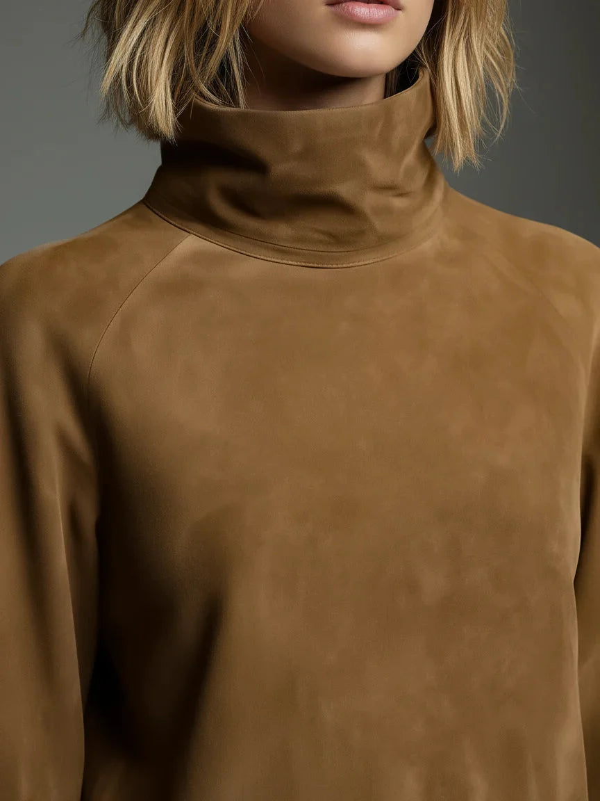 CELESTE | OVERSIZED SUEDE HIGH-NECK MINI DRESS