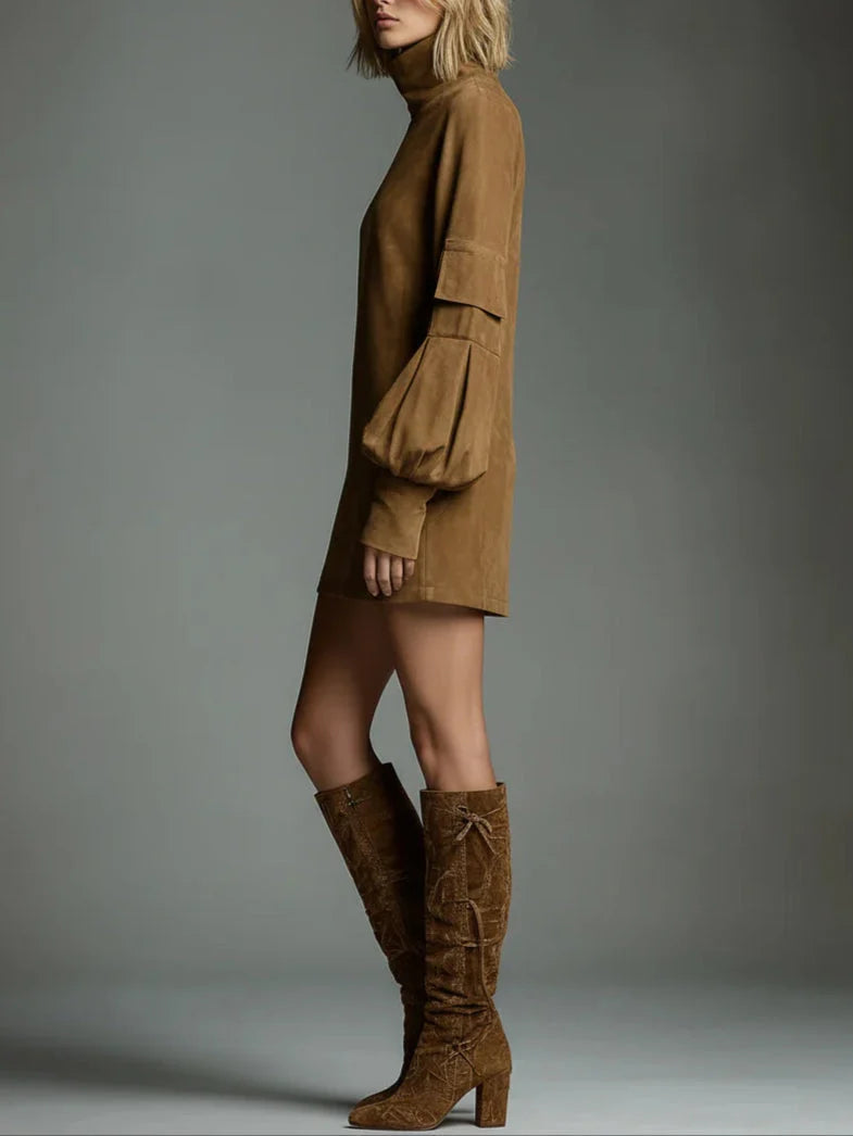 CELESTE | OVERSIZED SUEDE HIGH-NECK MINI DRESS
