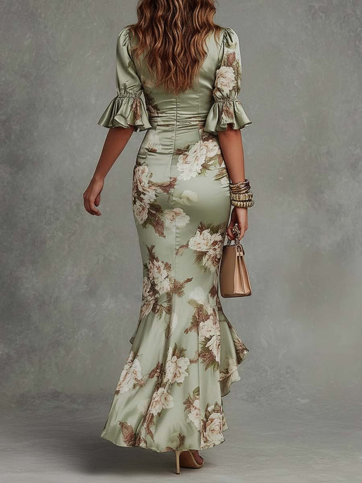 ANNA | SATIN FLORAL MAXI DRESS