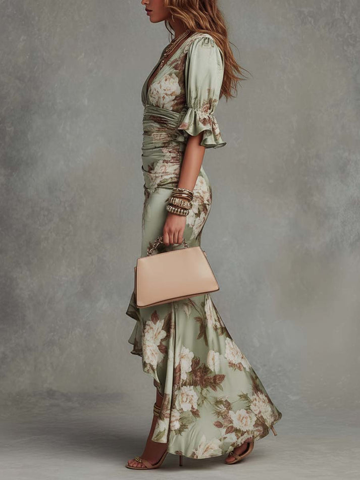 ANNA | SATIN FLORAL MAXI DRESS