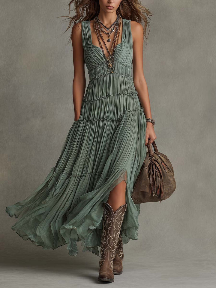 AVA | GATHERED PLEATED MAXI DRESS