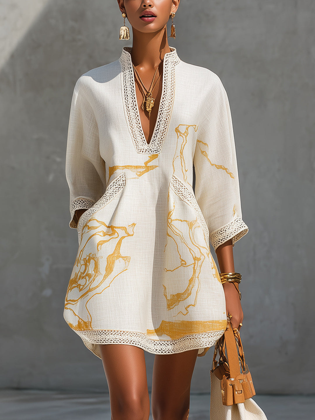 ELISE | GOLD PRINT MINI DRESS