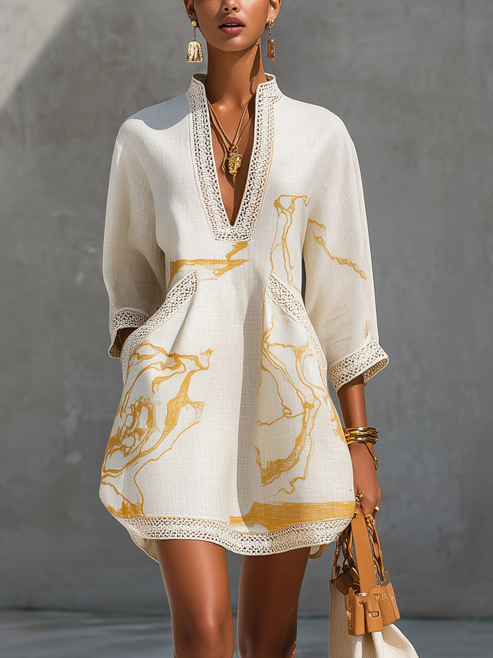 ELISE | GOLD PRINT MINI DRESS