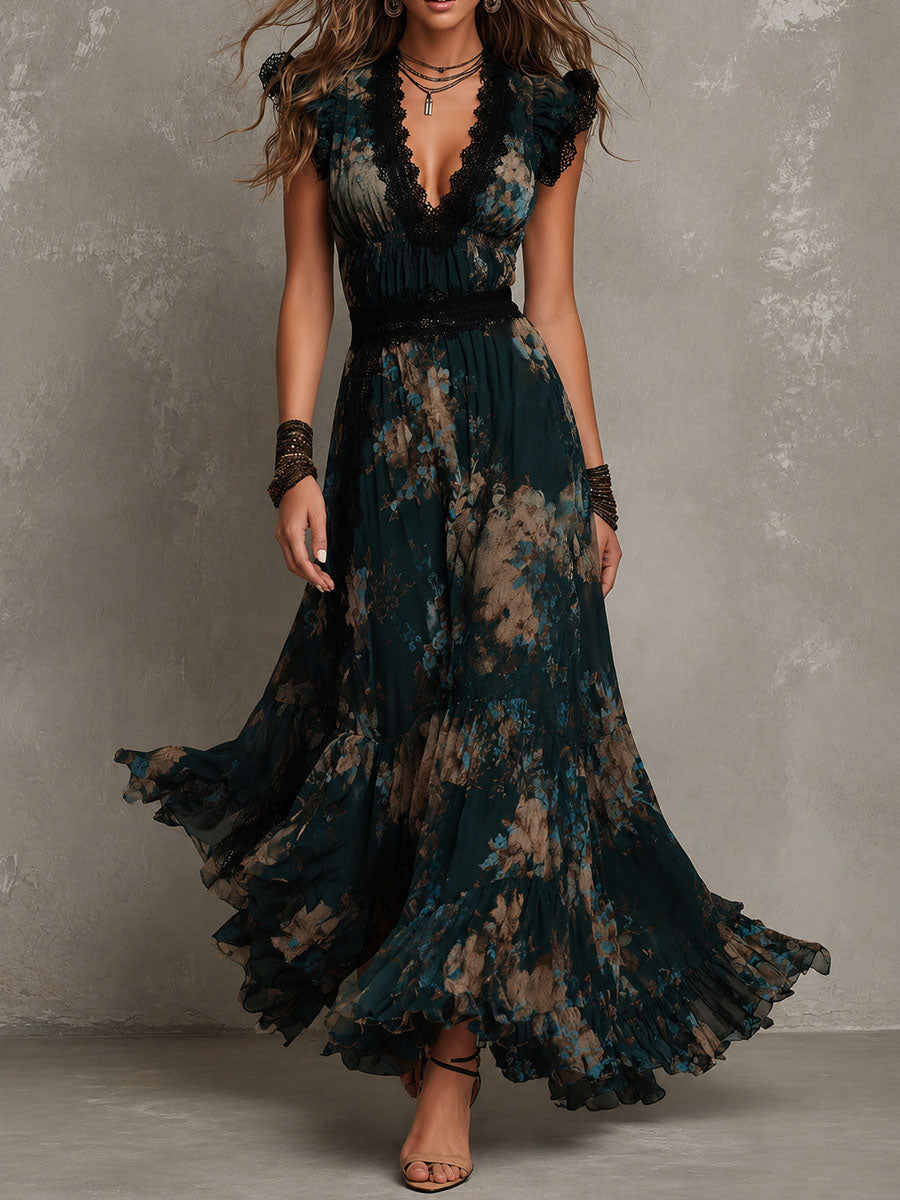 GILLIAN | DARK FLORAL TIERED MAXI DRESS