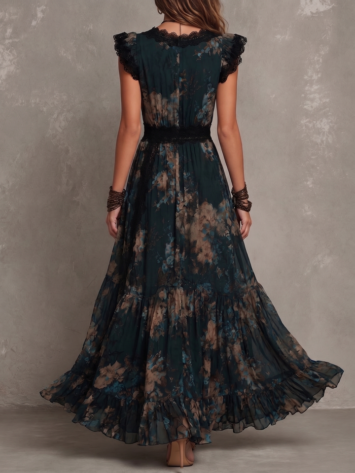 GILLIAN | DARK FLORAL TIERED MAXI DRESS