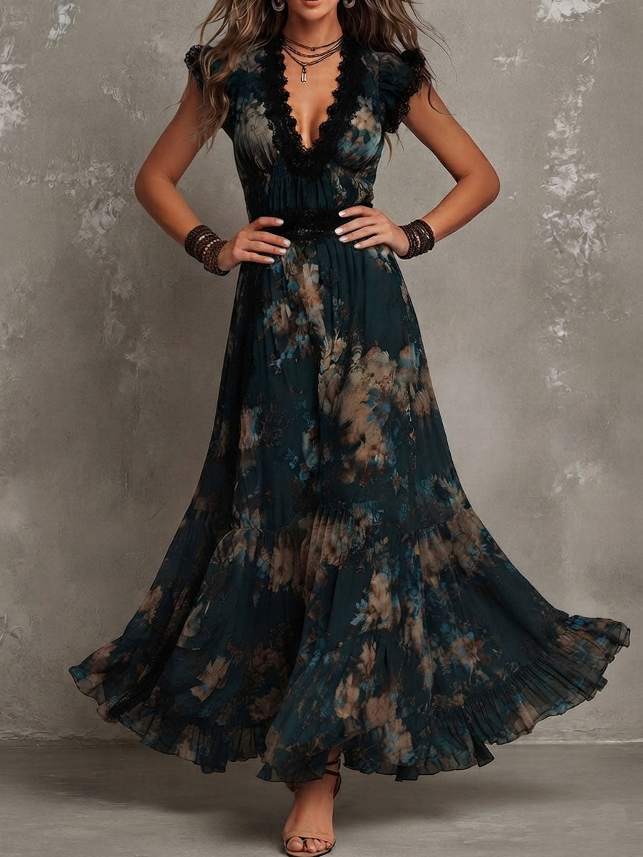 GILLIAN | DARK FLORAL TIERED MAXI DRESS